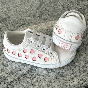 Janie and Jack White Sneakers with Pink Hearts